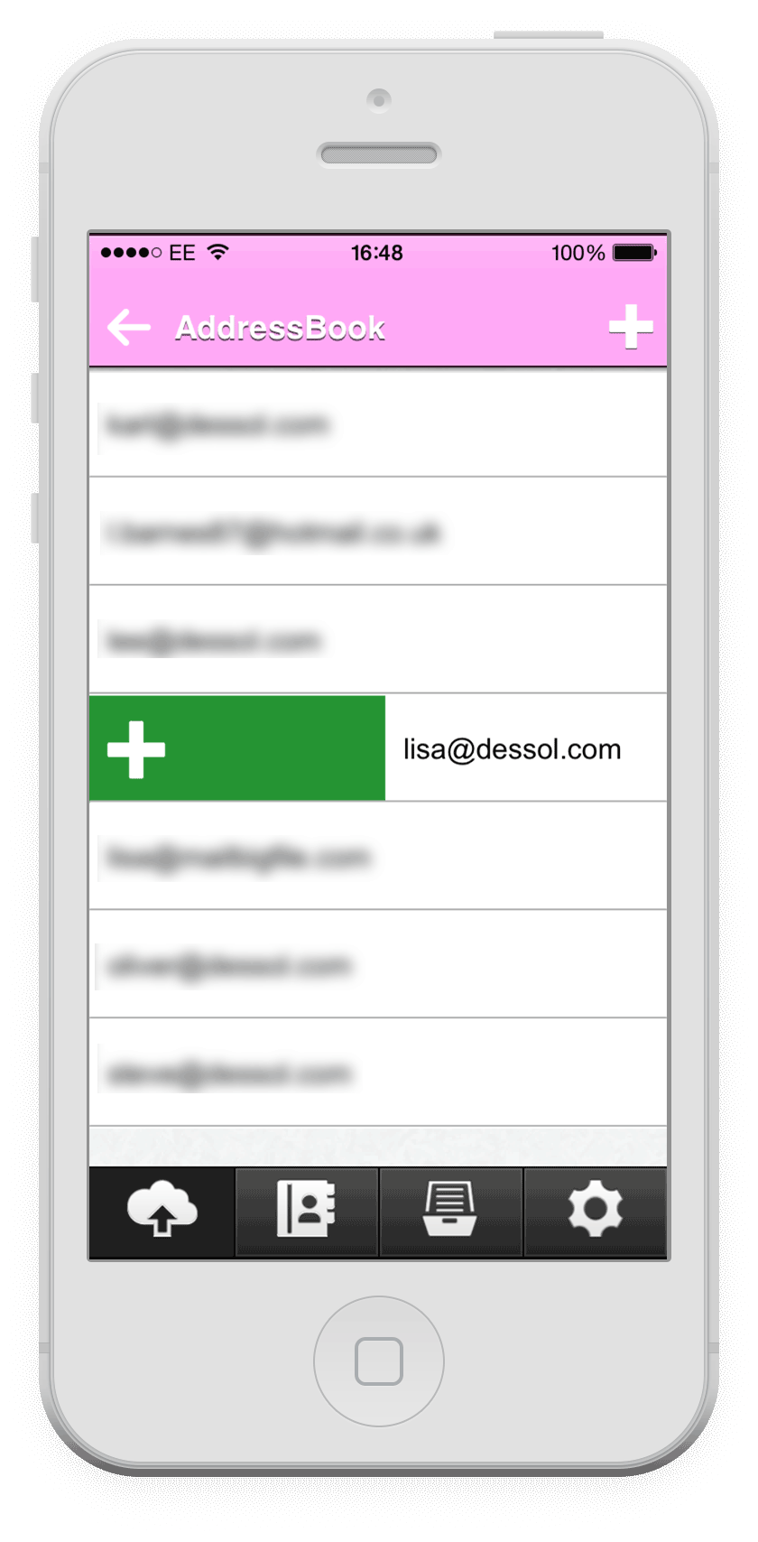 Swipe to the right to add a recipient to a file